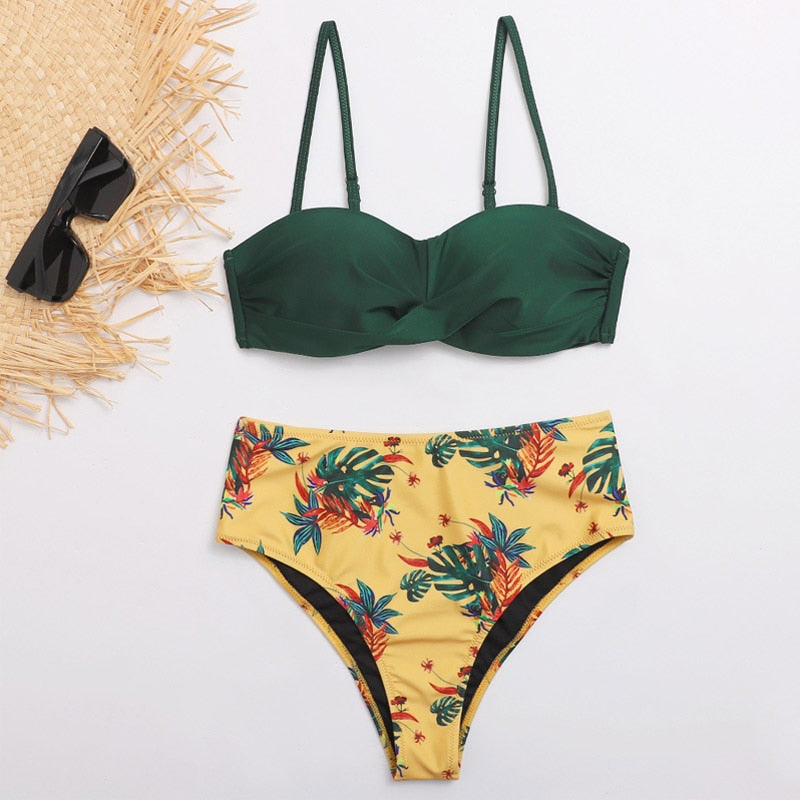 Striped Lace Ruffle Push Up Bikini Set