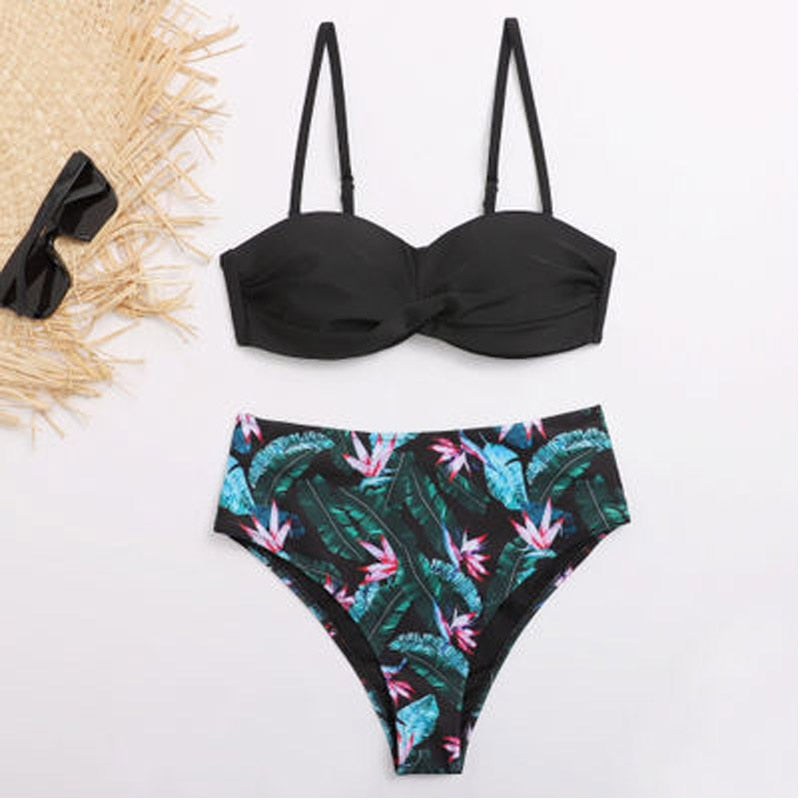 Striped Lace Ruffle Push Up Bikini Set