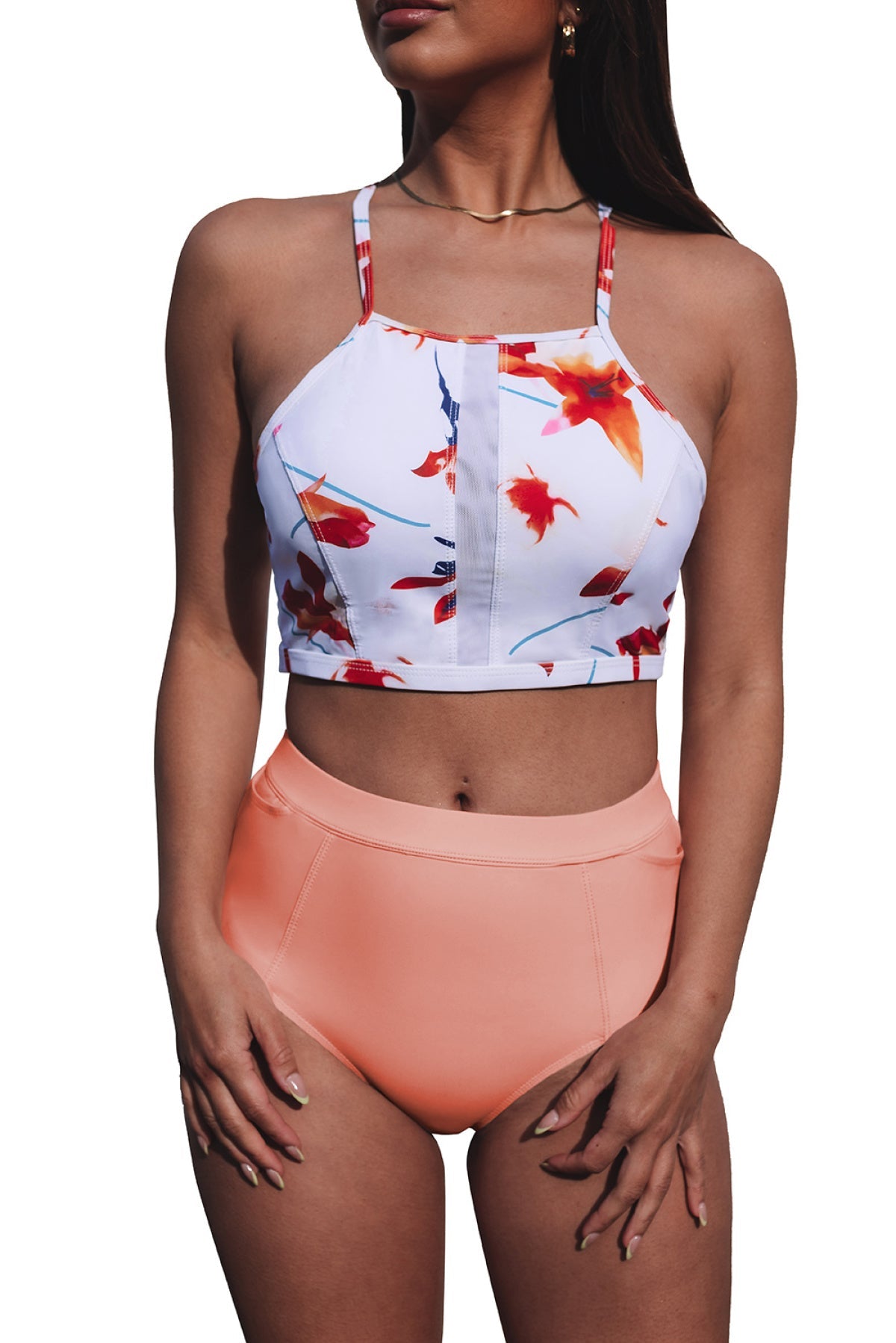 Pink Floral Printed Tank High Waist Bikini Set